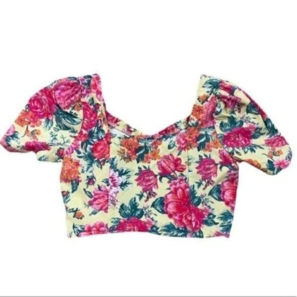 BLASHE Vibrant Floral Crop Top Rayon Spandex Blend Size Large - Picture 6 of 9